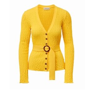 NWT Nicholas Adele Textured Knit V-Neck Cardigan Sweater Preppy Yellow XS